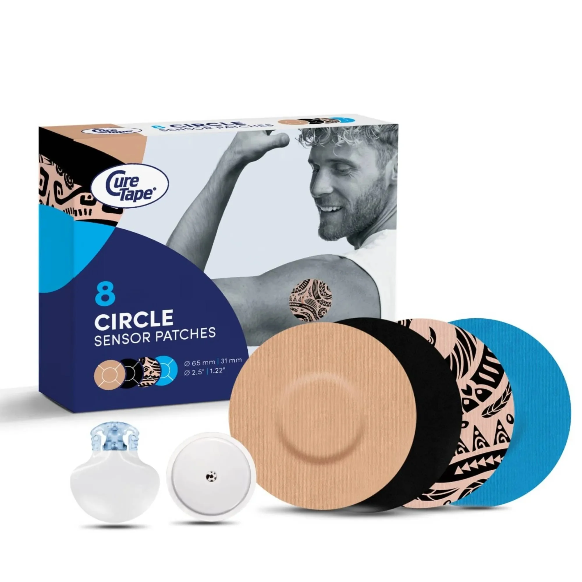 CureTape okrągłe plastry ochronne na sensor CGM mix wzorów, 8 sztuk