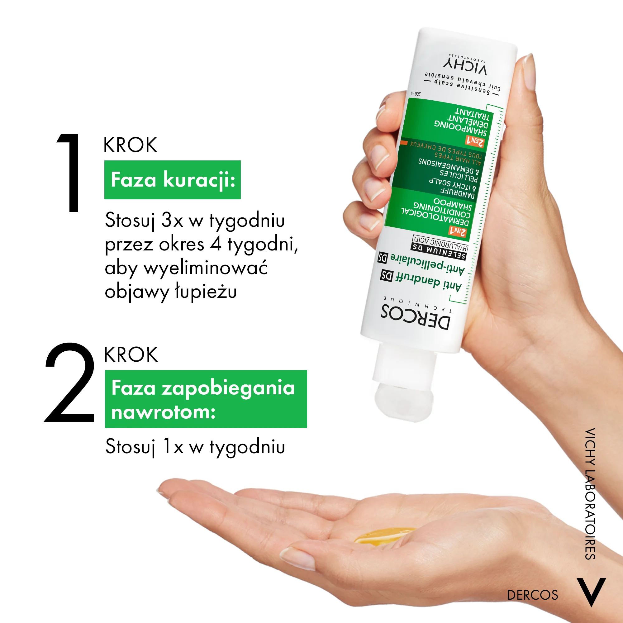 VICHY DERCOS Szampon Przeciwłupieżowy z odżywką 2w1, 200ml