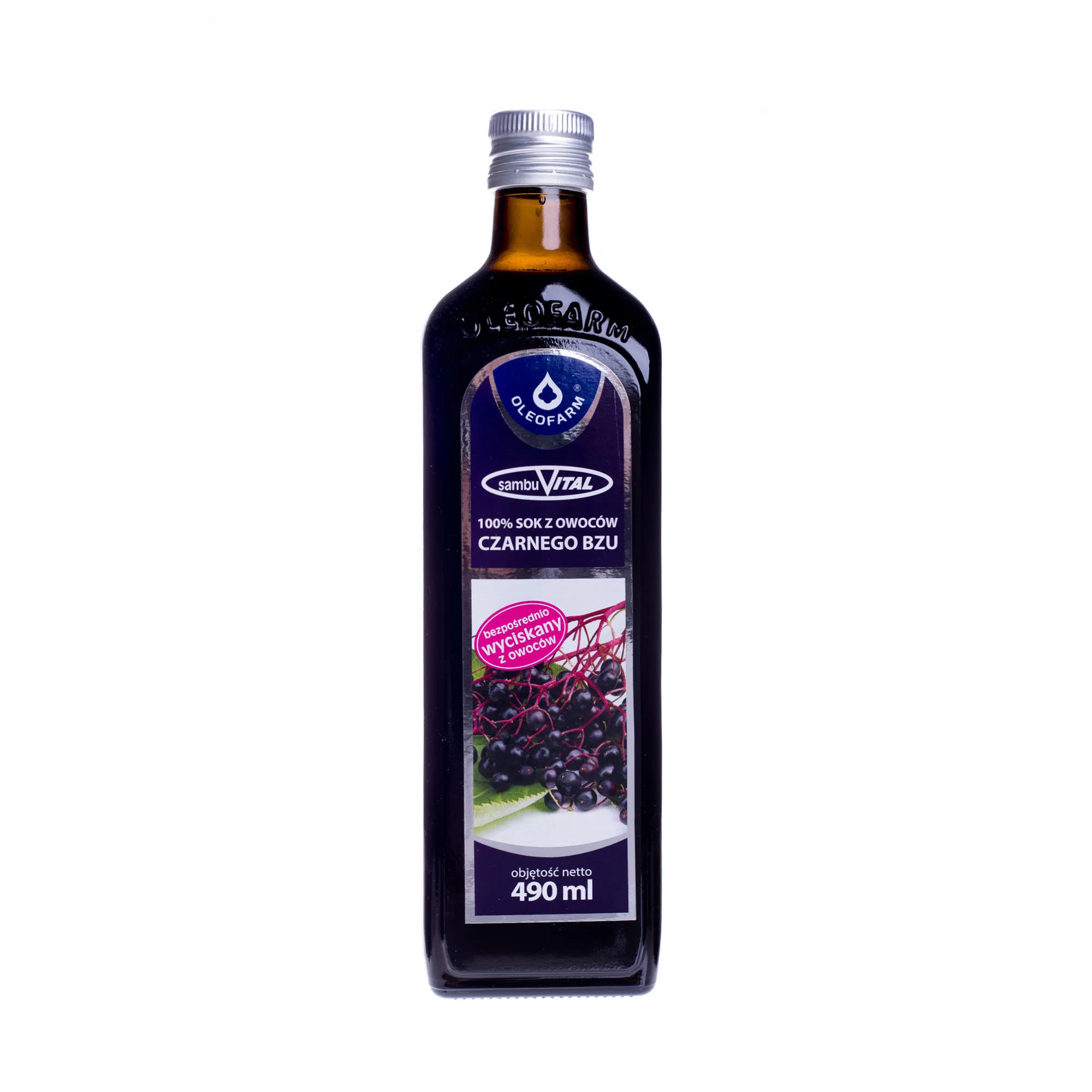 Oleofarm Sambuvital Sok z Owoców Czarnego Bzu 100%, 490 ml