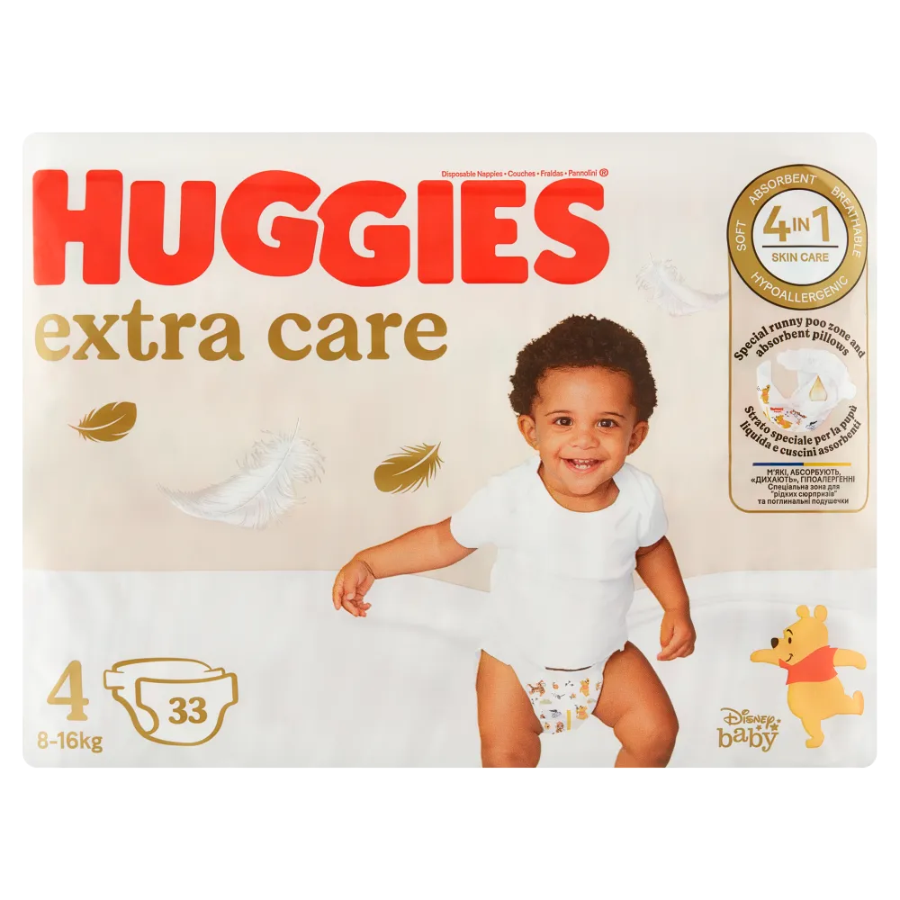 Huggies Extra Care Jumbo pieluchy rozmiar 4 8-14 kg, 33 szt.