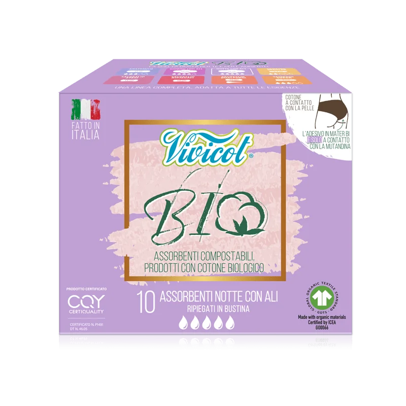 Vivicot Bio podpaski higieniczne ze skrzydełkami na noc, 10 szt.