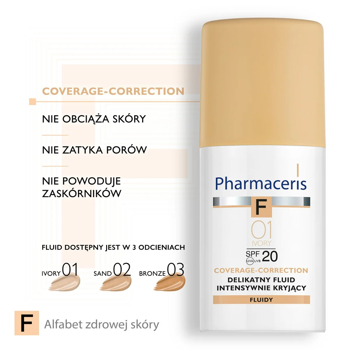 Pharmaceris F delikatny fluid intensywnie kryjący 01 Ivory SPF 20, 30 ml
