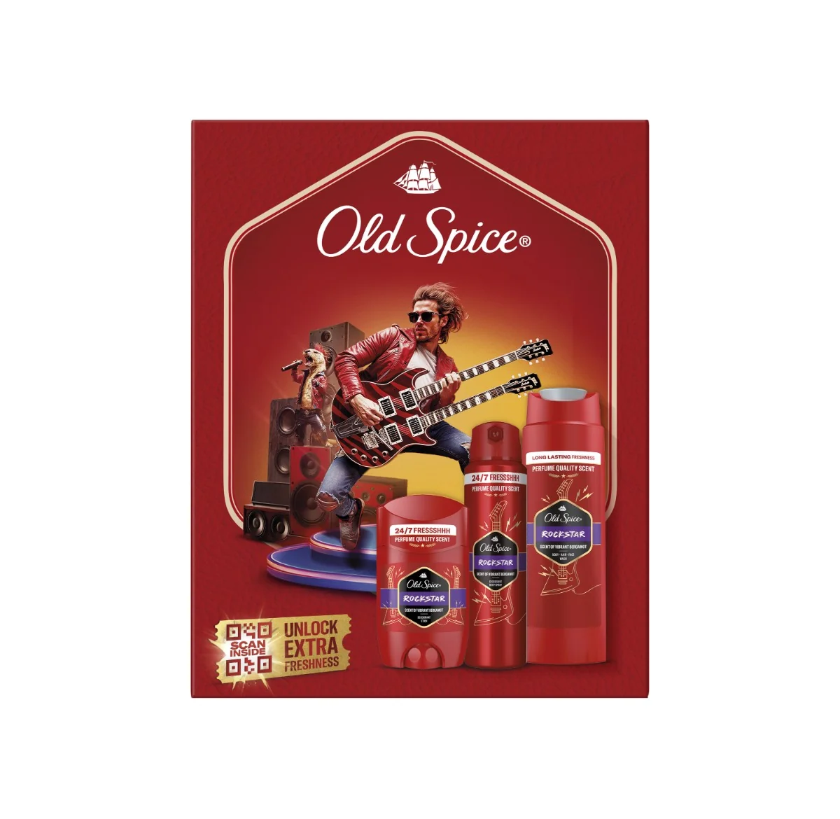 Old Spice Rockstar Zestaw Podarunkowy dezodorant w sztyfcie, 50 ml + dezodorant w sprayu, 150 ml + żel pod prysznic, 250 ml