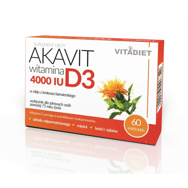 Akavit witamina D3 4000 IU, suplement diety, 60 kapsułek