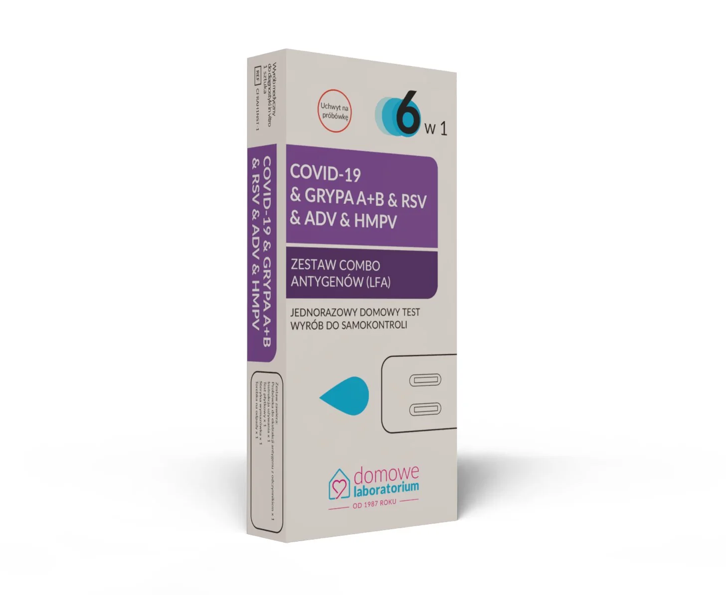 Domowe Laboratorium Test COVID-19 & Grypa A+B & RSV & ADV & HMPV 6 w 1 zestaw combo antygenów 6w1, 1 sztuka