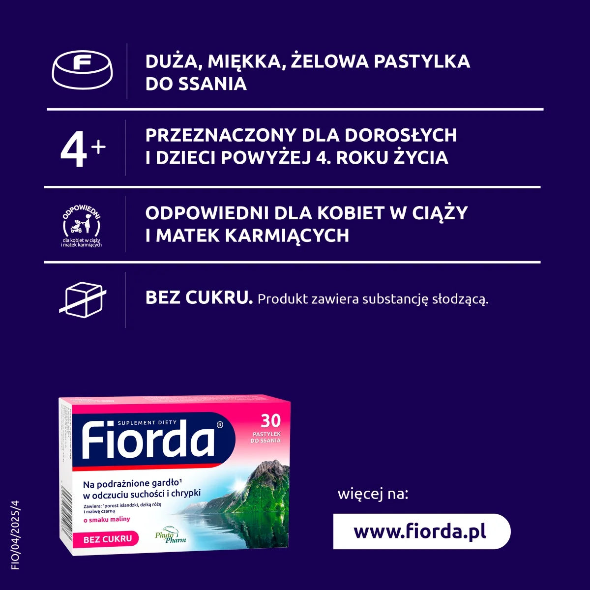 Fiorda 30 pastylek do ssania o smaku malinowym