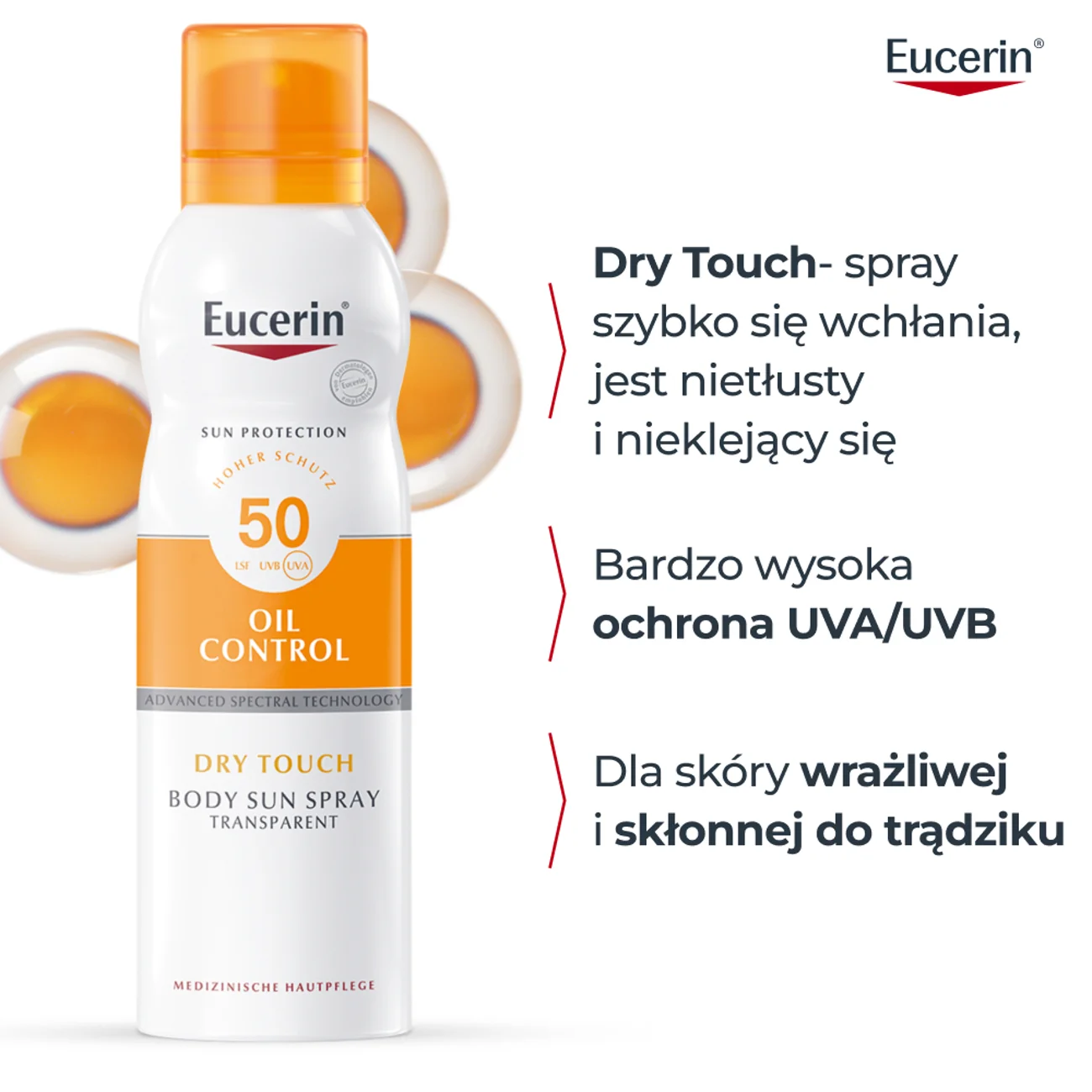 Eucerin Oil Control SPF 50 transparentny spray ochronny do ciała, 200 ml