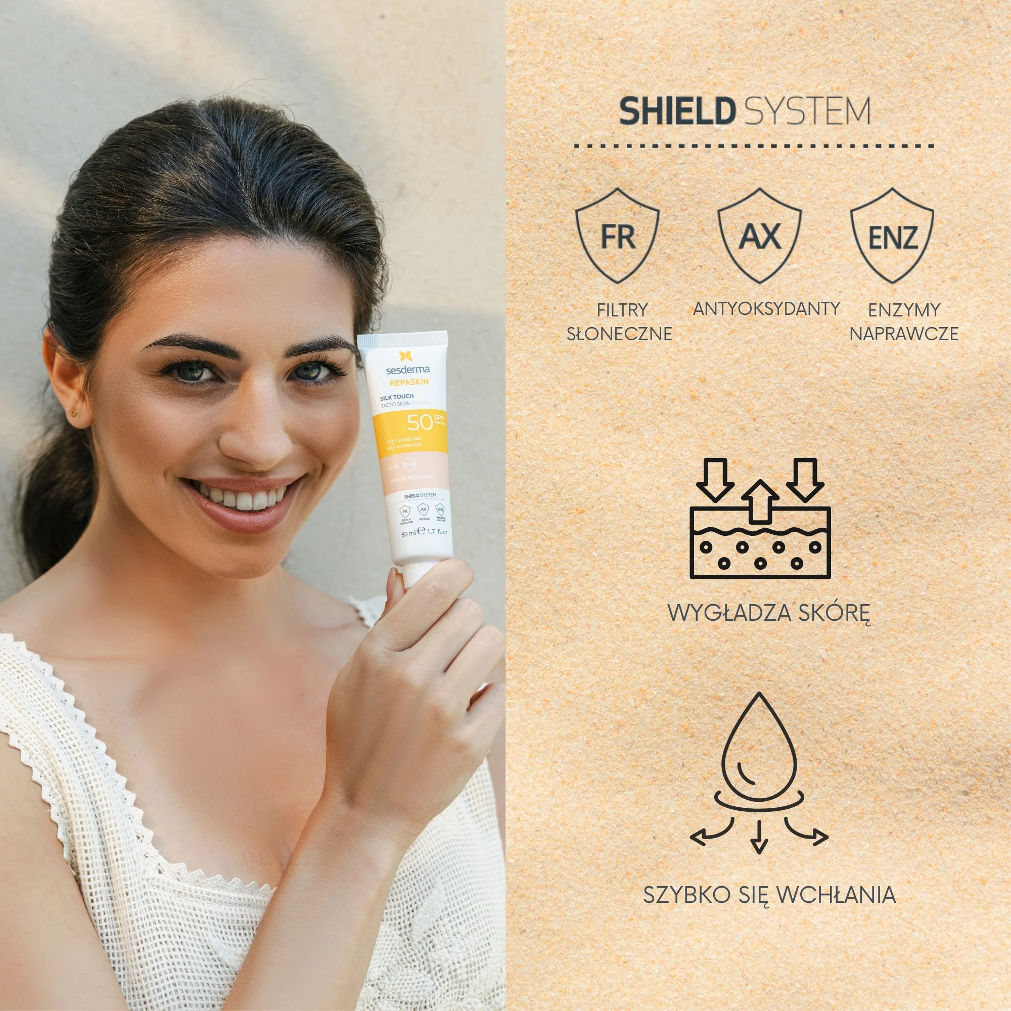 Sesderma Repaskin Silk Touch Color koloryzujący krem do twarzy SPF 50, 50 ml