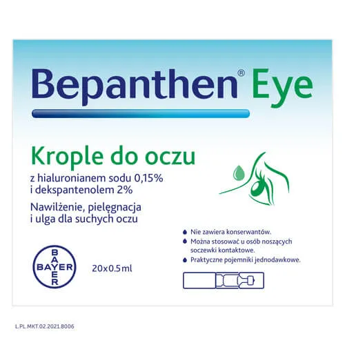 Bepanthen Eye - Krople do oczu w pojemnikach jednodawkowych, 20 x 0,5 ml 