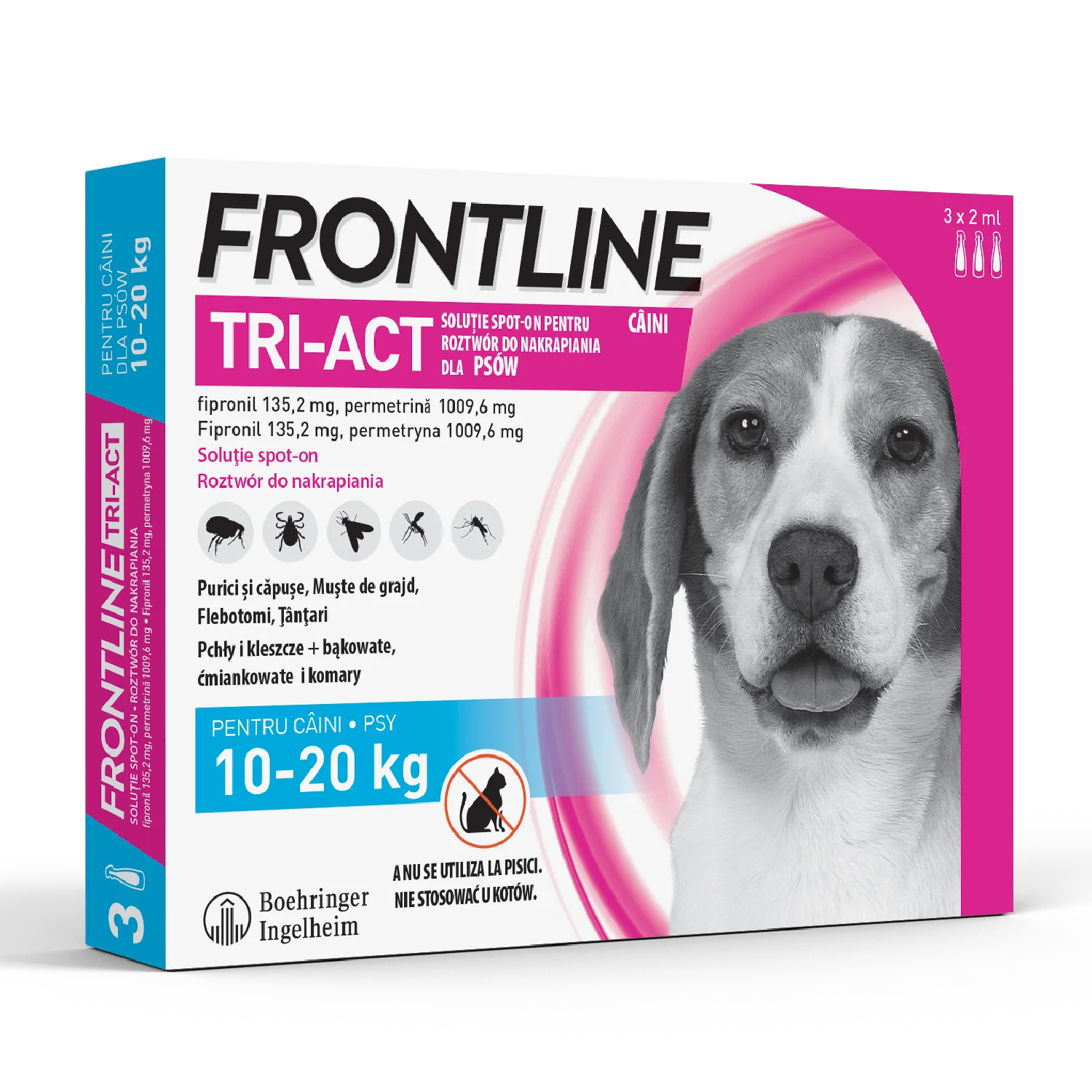 Frontline Tri-Act M (135,2 mg + 1009,6 mg)/2 ml roztwór do nakrapiania dla psów 10-20 kg, 3 x 2 ml