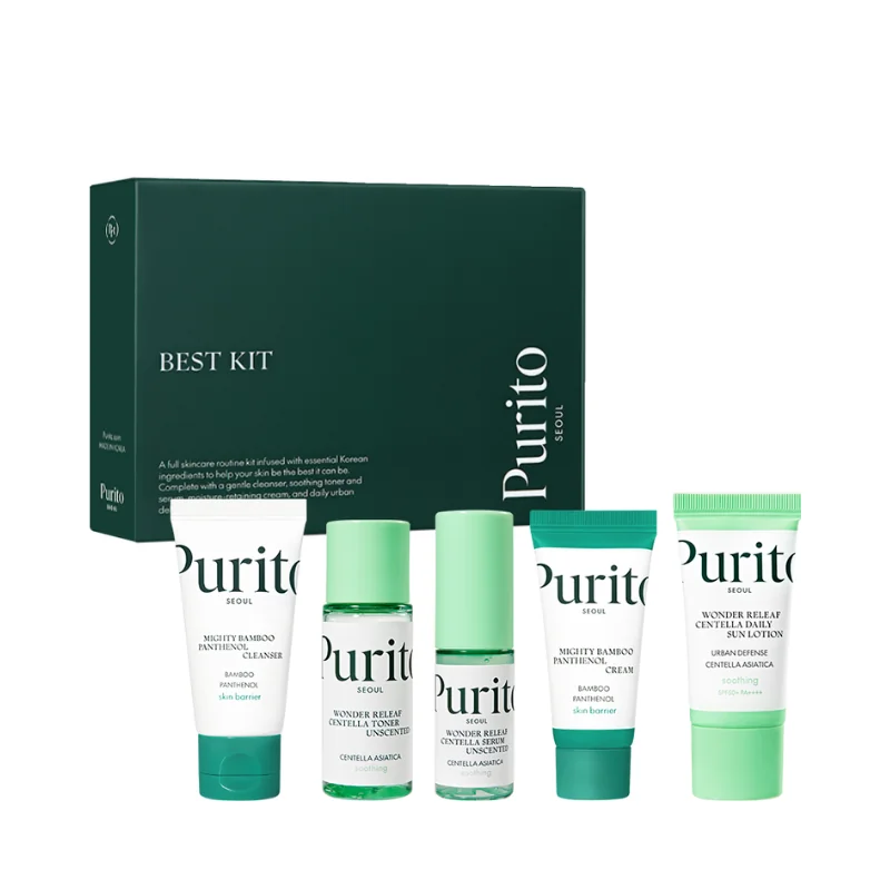 Purito Seoul Best Kit podróżny zestaw 5 kosmetyków z linii Wonder Releaf Centella i Mighty Bamboo