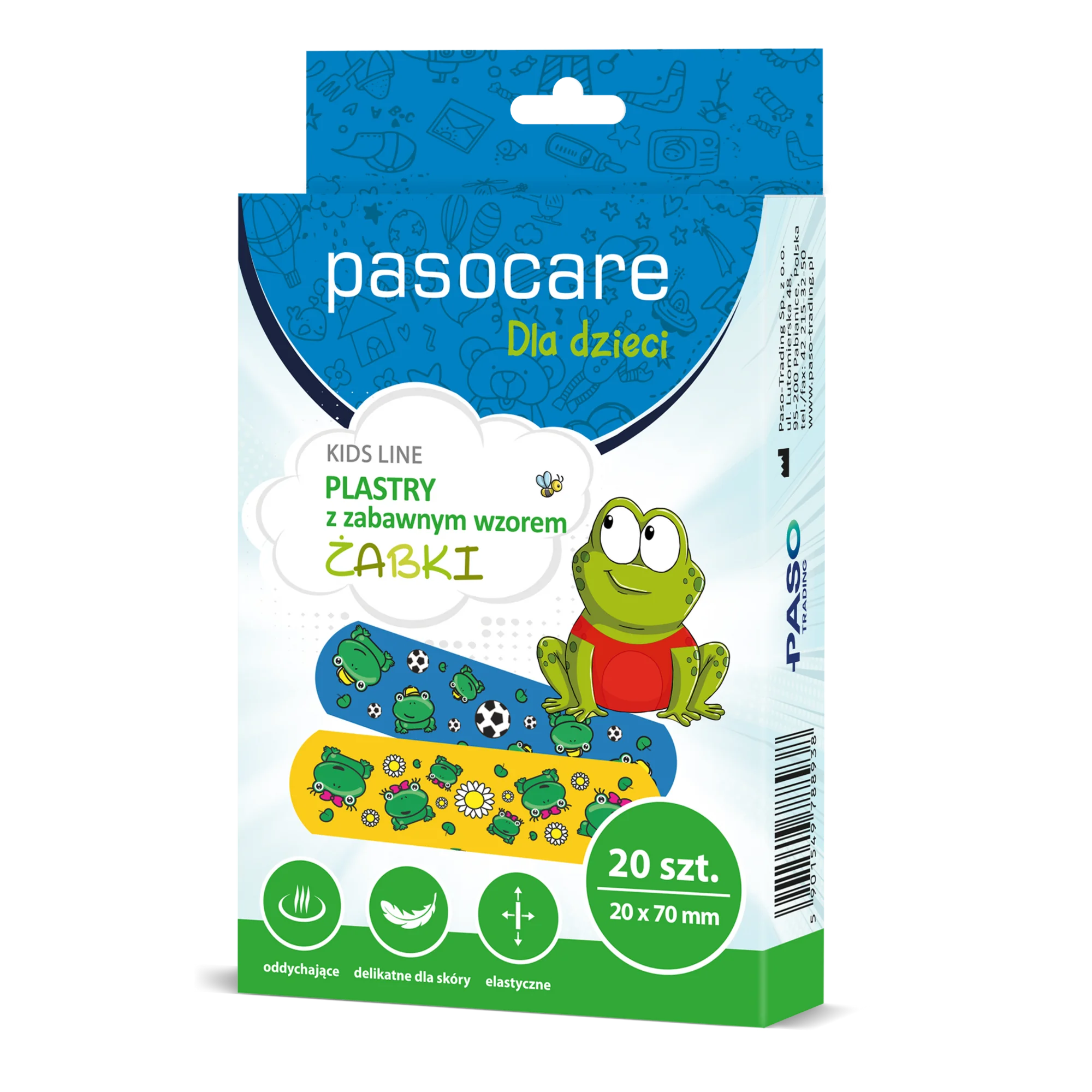 Pasocare Dla dzieci plastry z zabawnym wzorem Żabki 19 x 72 mm, 20 sztuk