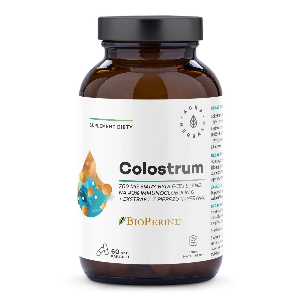 Aura Herbals Colostrum 700 mg + BioPerine 60 kapsułek