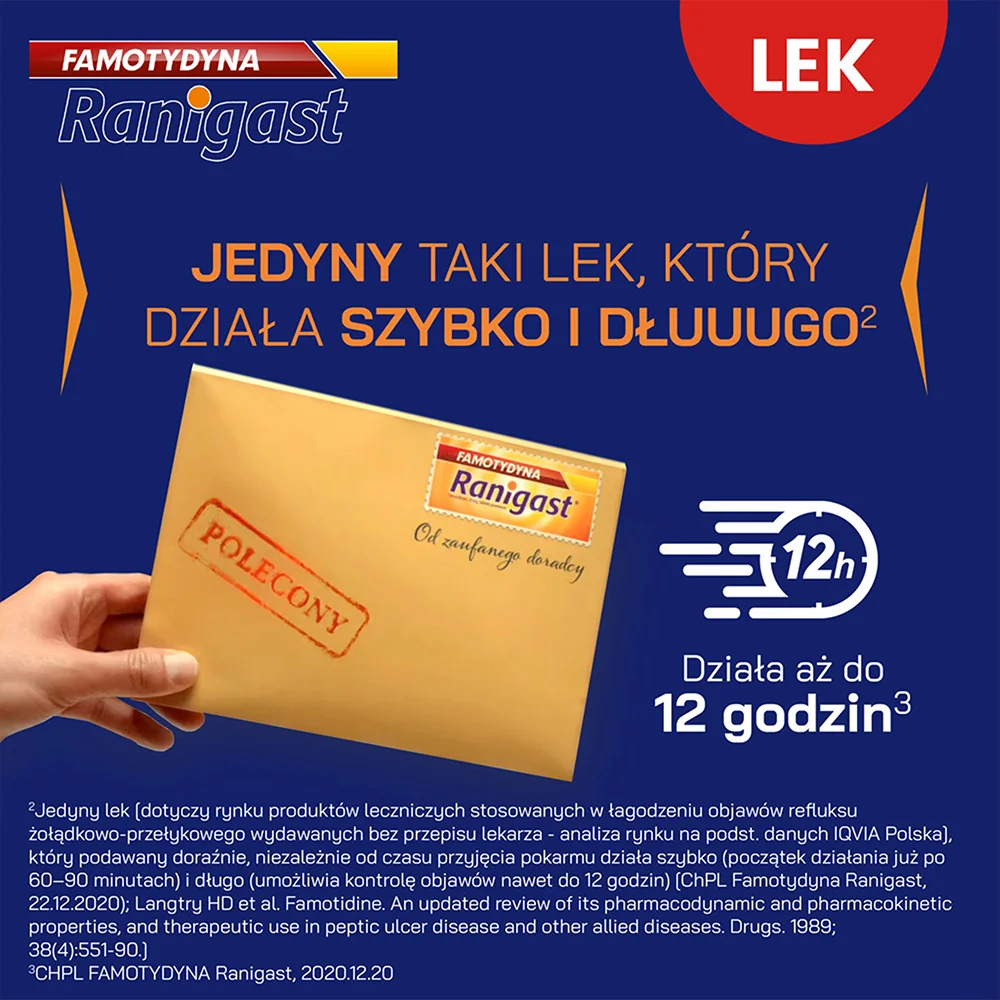 Famotydyna Ranigast 20 mg, 20 tabletek powlekanych