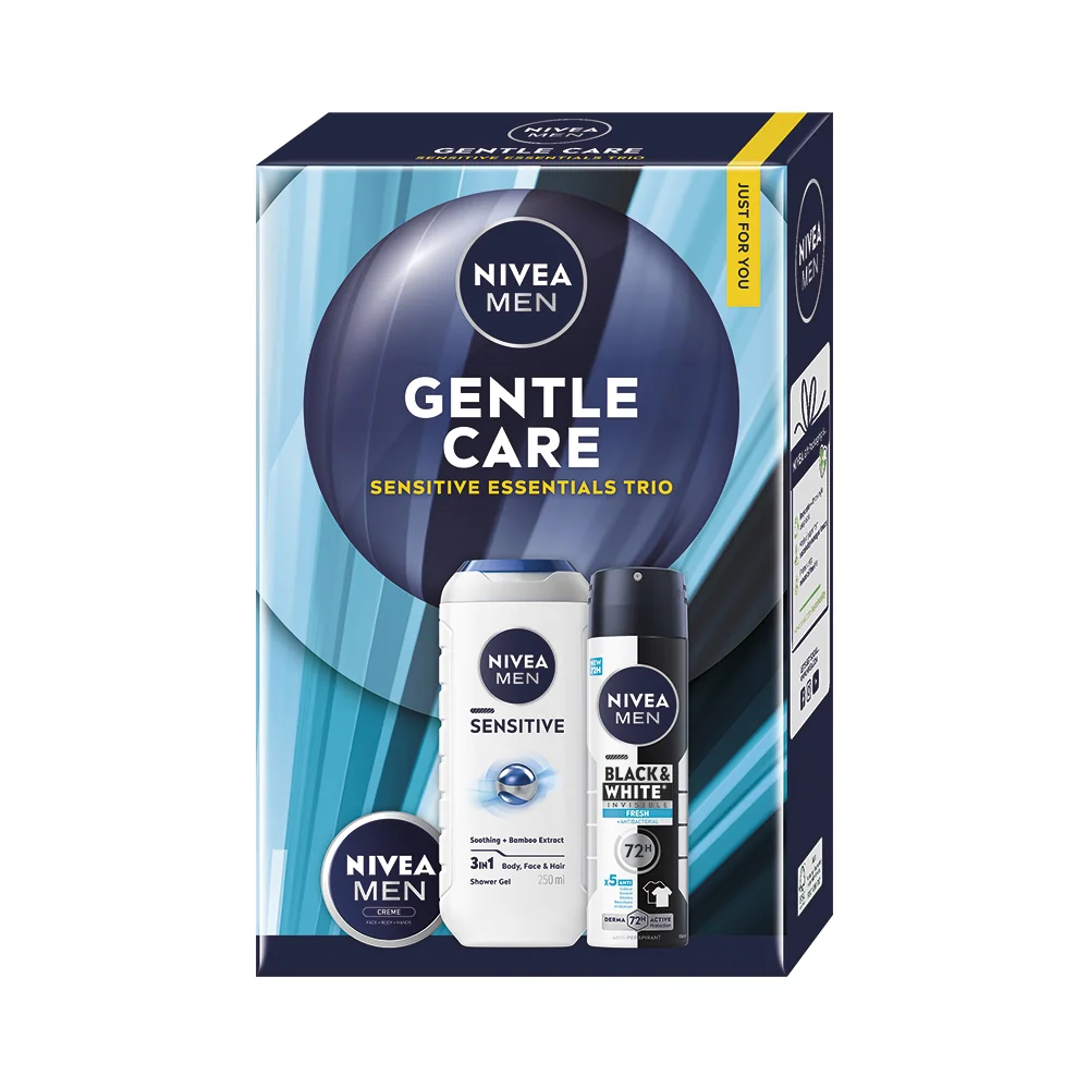 Nivea Men Gentle Care Zestaw żel pod prysznic, 250 ml + antyperspirant, 150 ml + krem, 30 ml