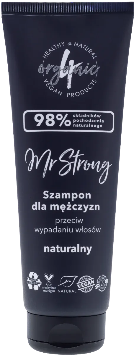 4organic Mr Strong naturalny szampon dla mężczyzn przeciw wypadaniu włosów, 250 ml