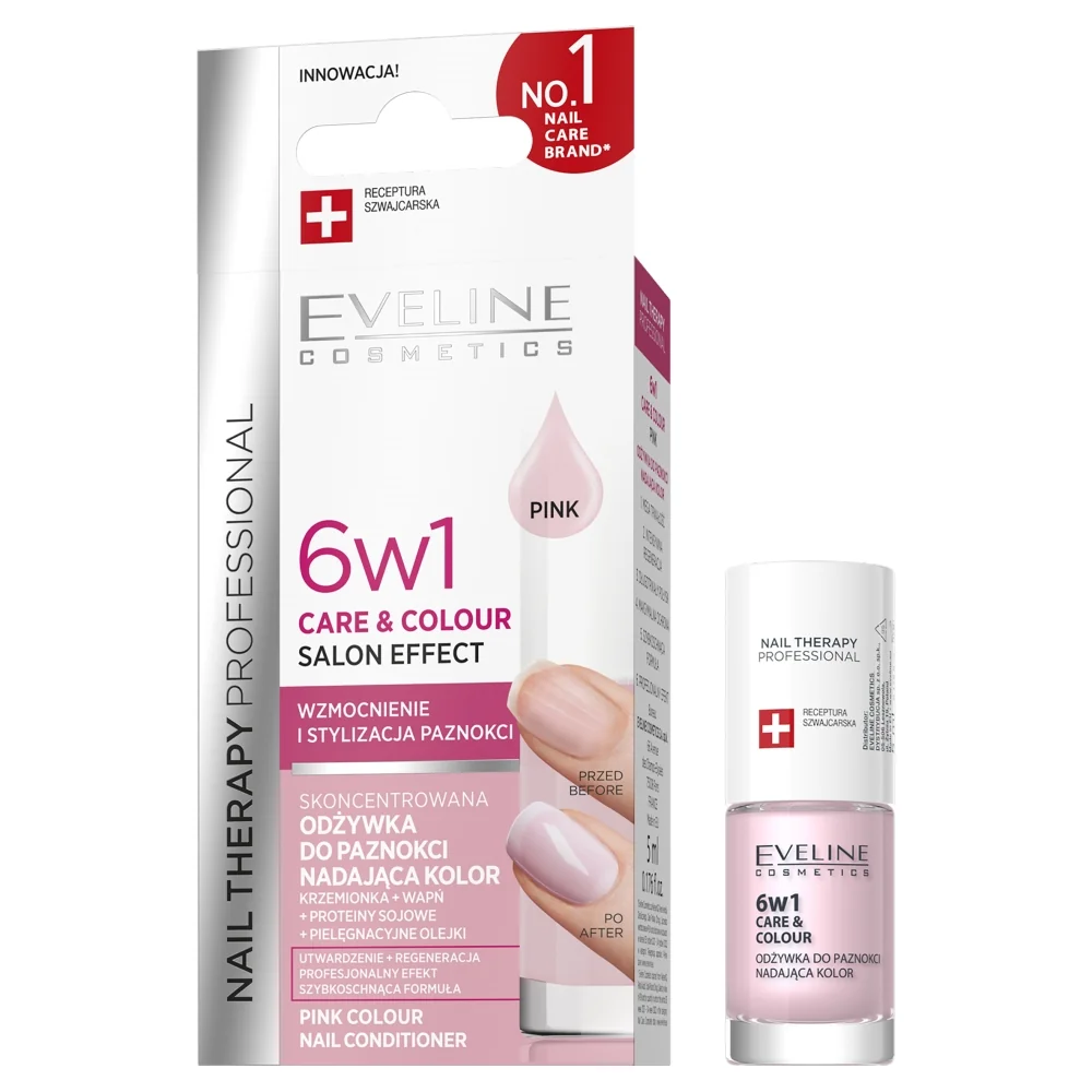 Eveline Nail Therapy Professional 6w1 skoncentrowana odżywka do paznokci nadająca kolor, Pink, 5 ml