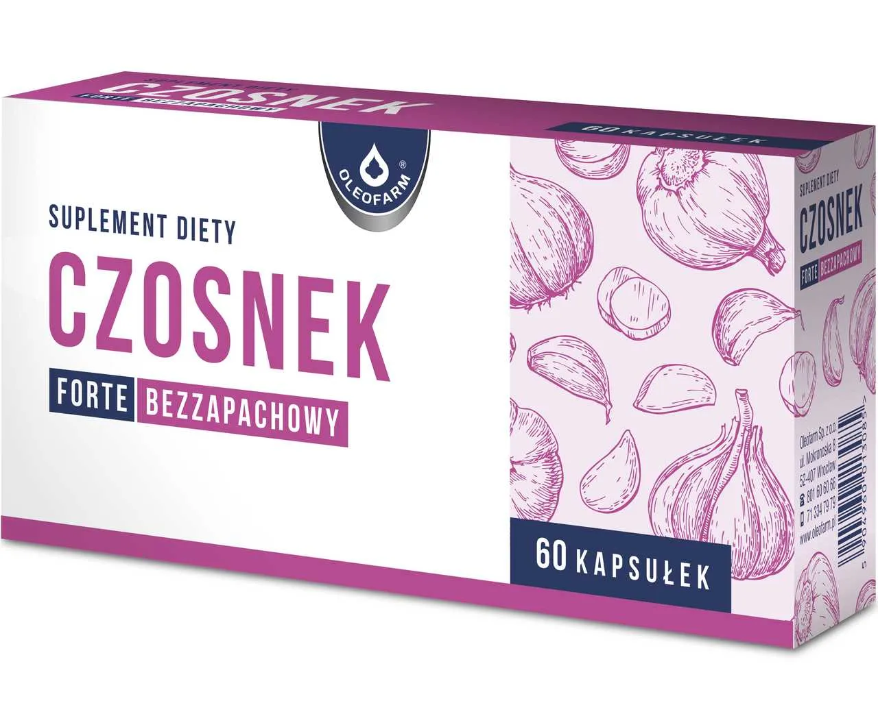 Oleofarm Czosnek Bezzapachowy Forte, suplement diety, 60 kapsułek