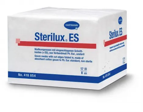 Sterilux ES, kompresy z gazy bawełnianej, niejałowe, 17-nitkowe, 8 warstw, 10 cm x 20 cm, 100 sztuk
