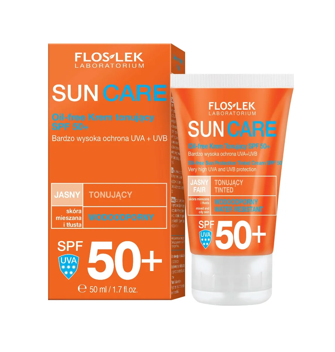 Flos-Lek Sun Care, oil-free krem tonujący SPF 50+, skóra mieszana i tłusta, 50 ml