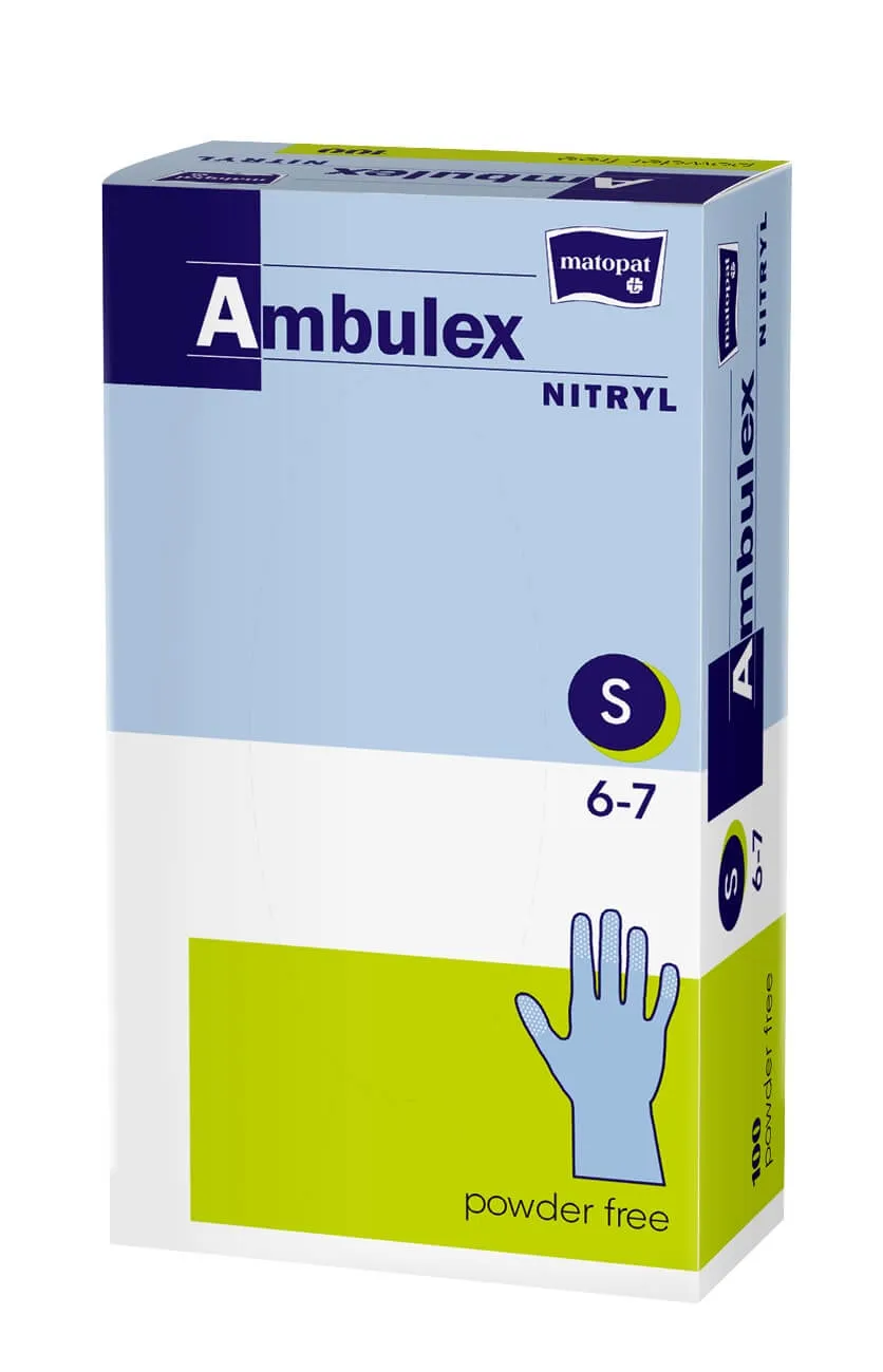 Ambulex Nitryl, rękawice zabiegowe bezpudrowe, niejałowe, rozmiar S, niebieskie, 100 sztuk