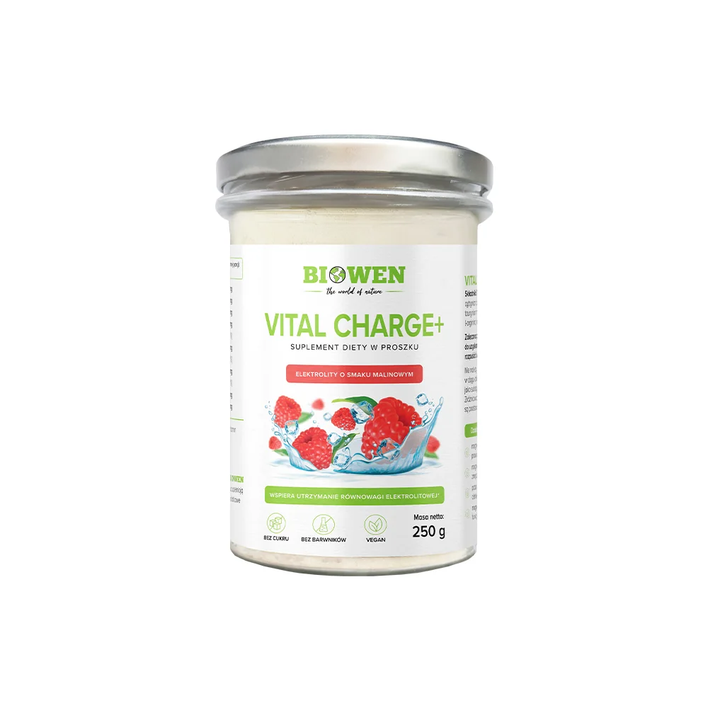 BIOWEN Vital Charge+ Elektrolity proszek o smaku maliny, 250 g