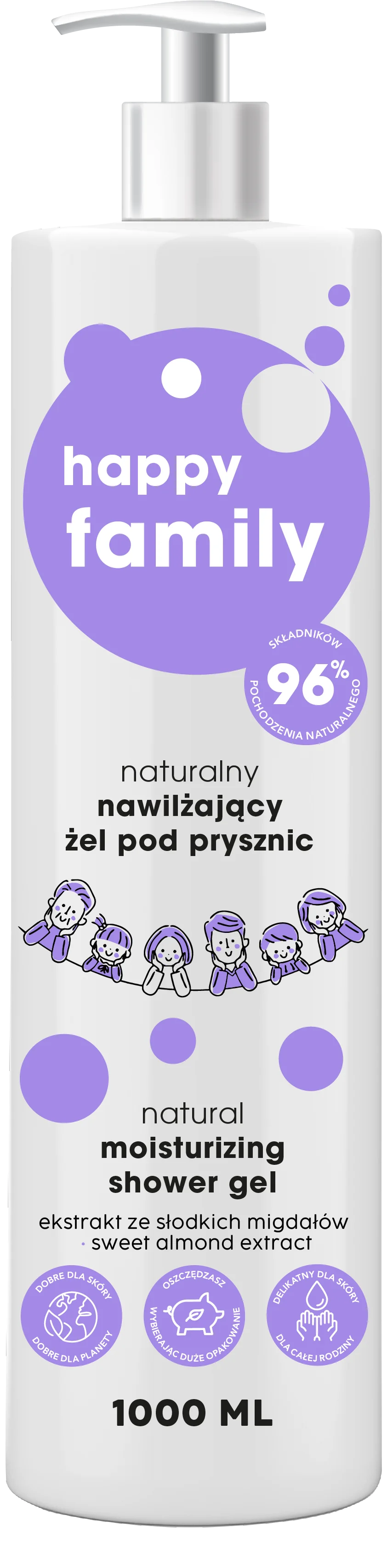 Happy Family naturalny nawilżający żel pod prysznic, 1000 ml