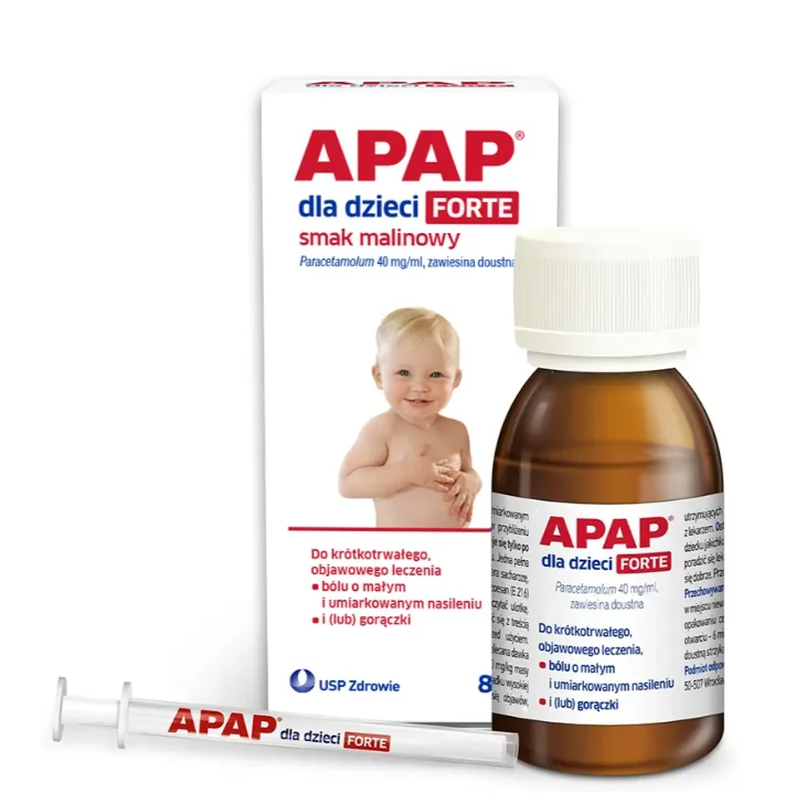 Apap dla dzieci Forte 40 mg/ml zawiesina doustna, smak malinowy, 85 ml