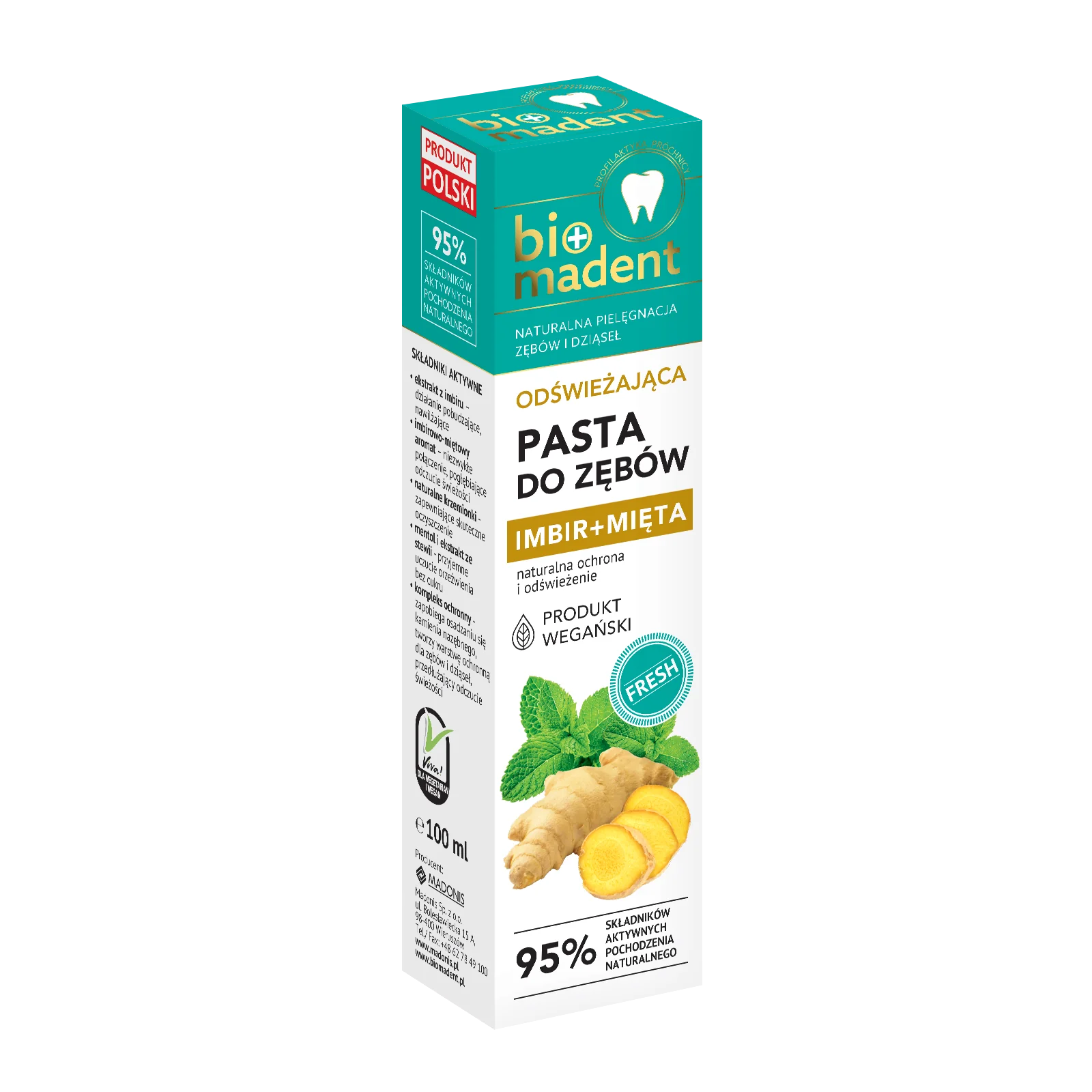 Bio Madent odświeżająca pasta do zębów Imbir+Mięta, 100 ml