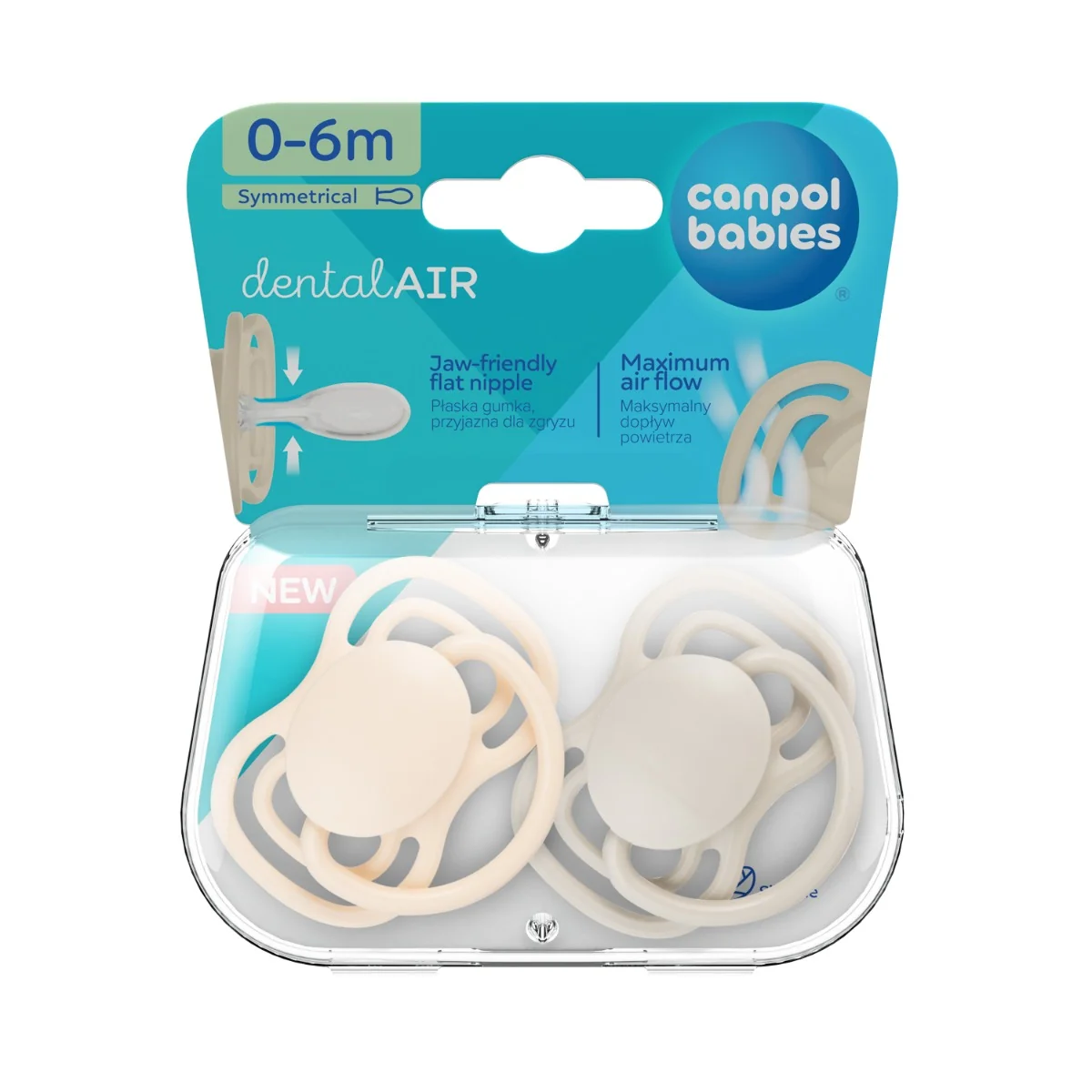Canpol Babies dentalAIR Smoczek silikonowy 0-6m symetryczny kremowy, 2 sztuki