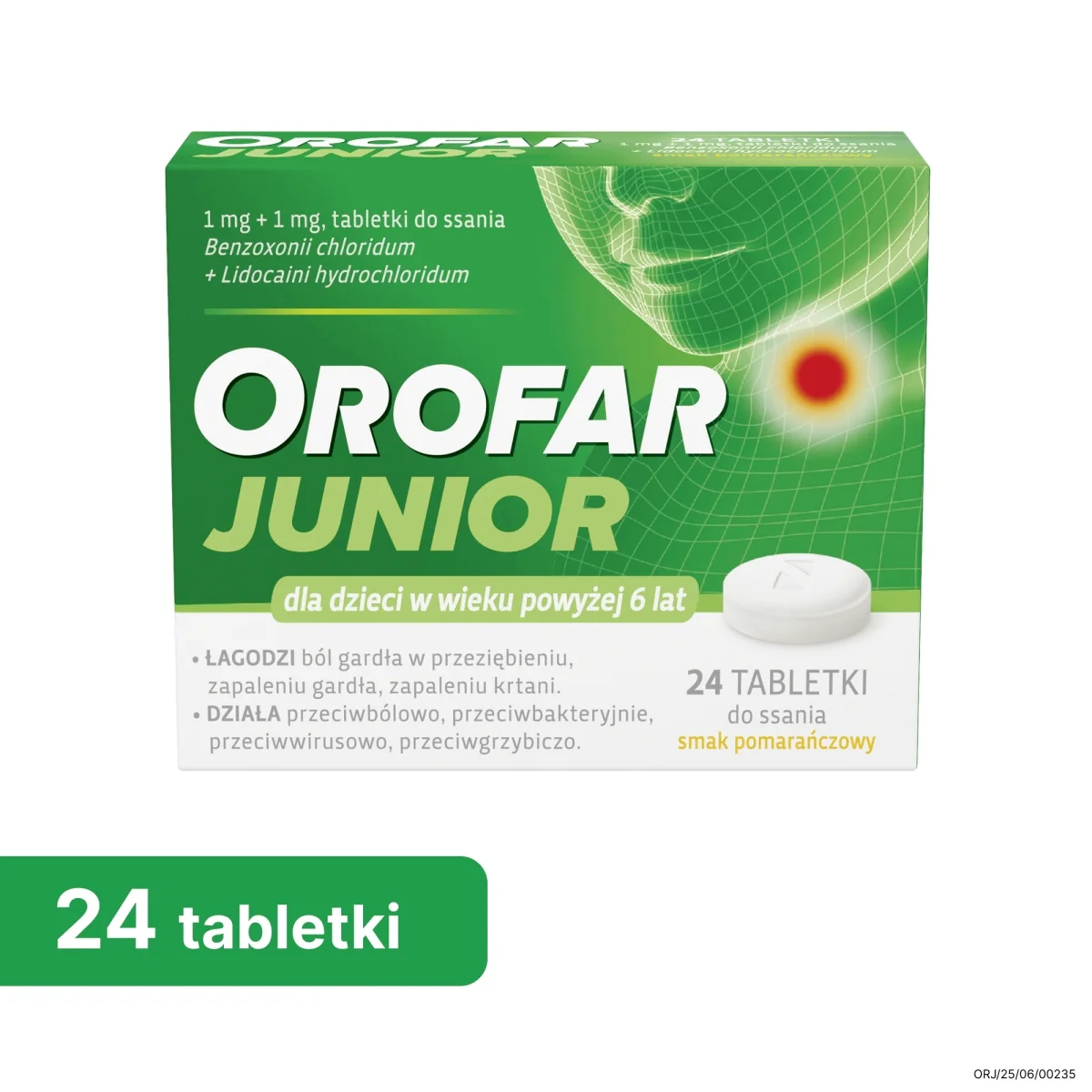 Orofar Junior 1 mg + 1 mg, 24 tabletki do ssania