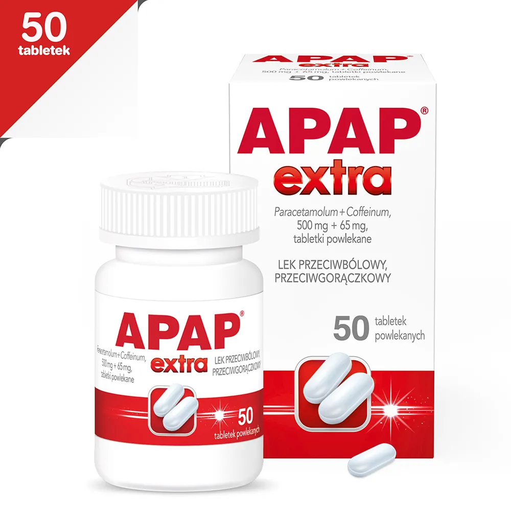 Apap Extra, 500 mg + 65 mg, 50 tabletek powlekanych