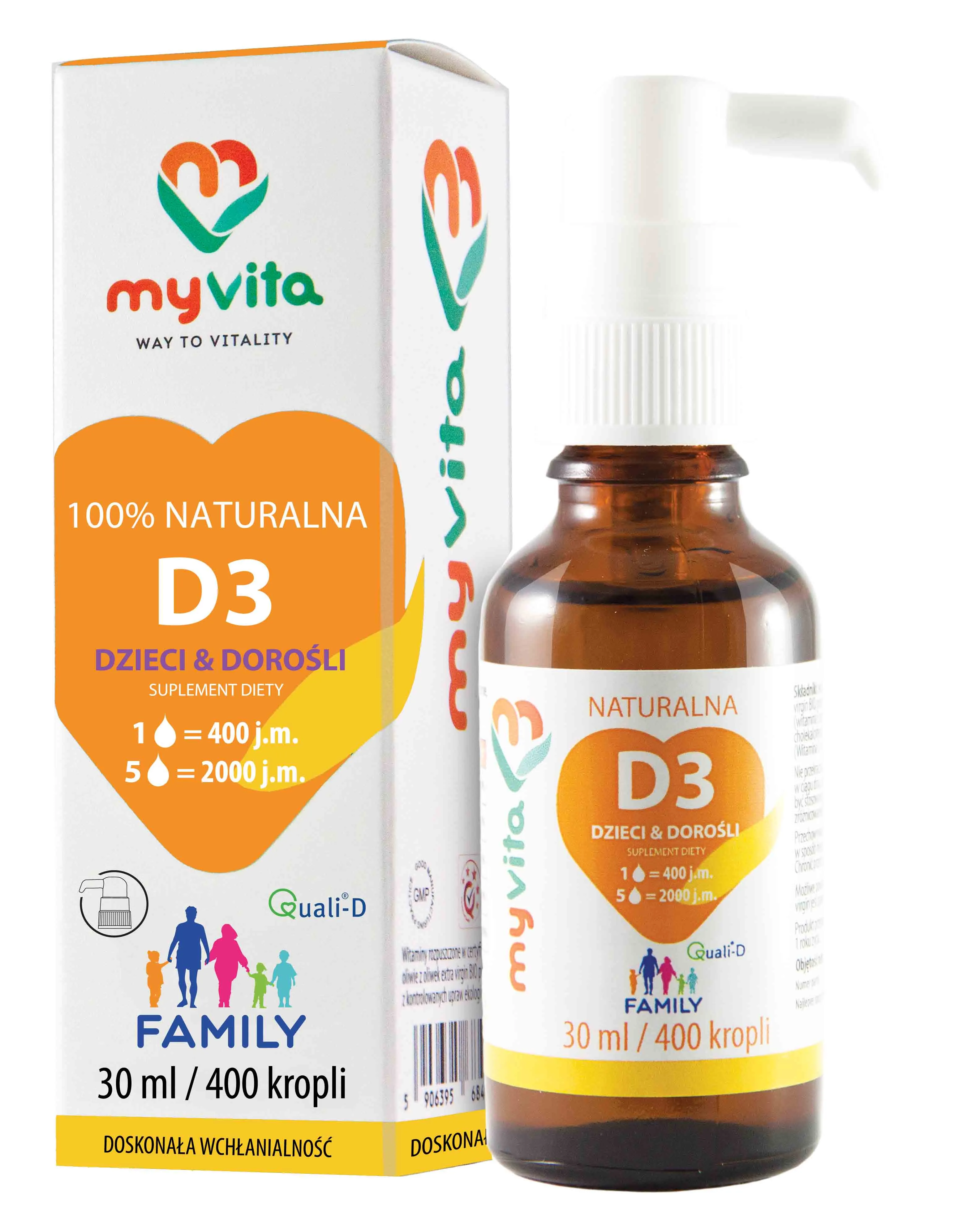 MyVita Silver, Witamina D3 dla dzieci i dorosłych, suplement diety, krople, 30ml