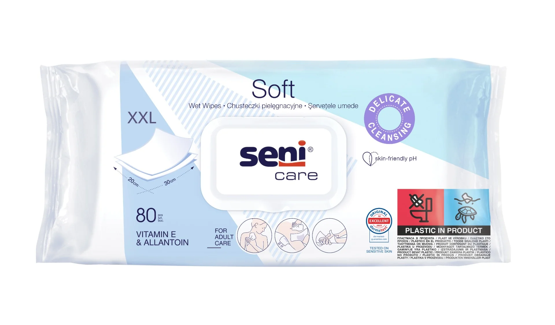 Seni Care Soft nawilżane chusteczki pielęgnacyjne, 80 sztuk