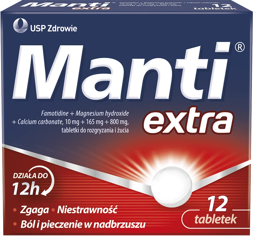 Manti Extra 10 mg + 165 mg + 800 mg 12 tabletek do rozgryzania i żucia