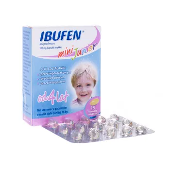 Ibufen mini Junior, lek przeciwgorączkowy, 100 mg, 15 kapsułek miękkich 