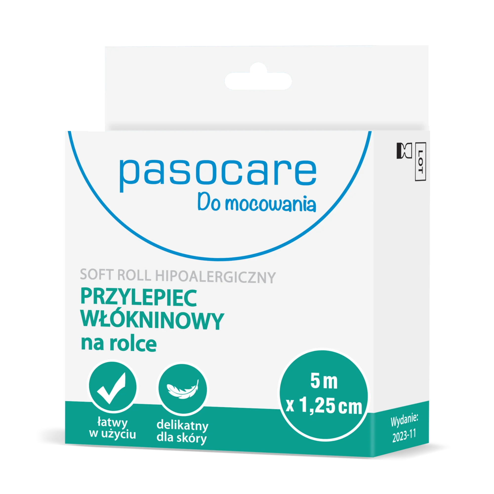 Pasocare Do mocowania Soft Roll hipoalergiczny przylepiec włókninowy na rolce 5 m x 1,25 cm, 1 sztuka