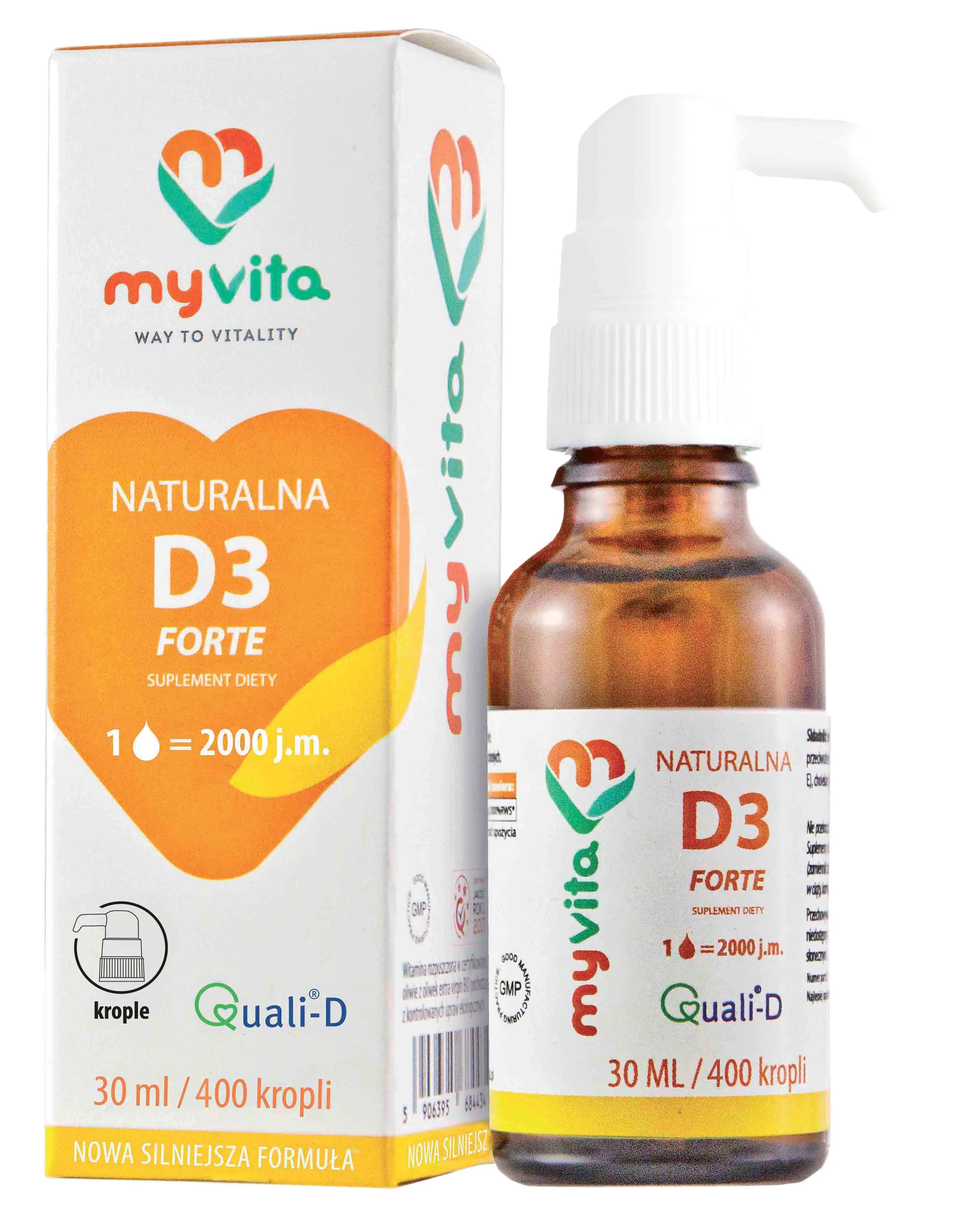 MyVita Silver, Witamina D3 Forte z lanoliny 2000IU, suplement diety, krople, 30ml