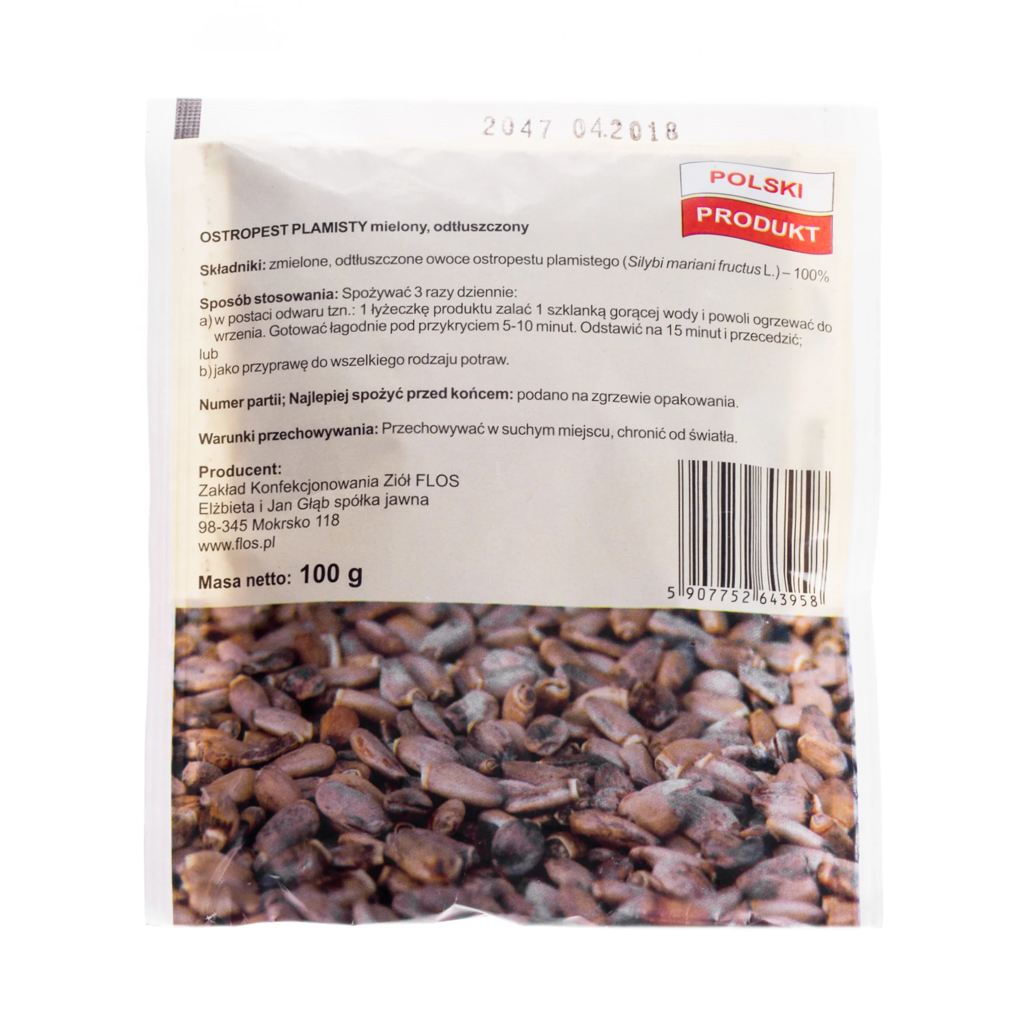 Flos Ostropest Plamisty mielony, odtłuszczony, 100 g