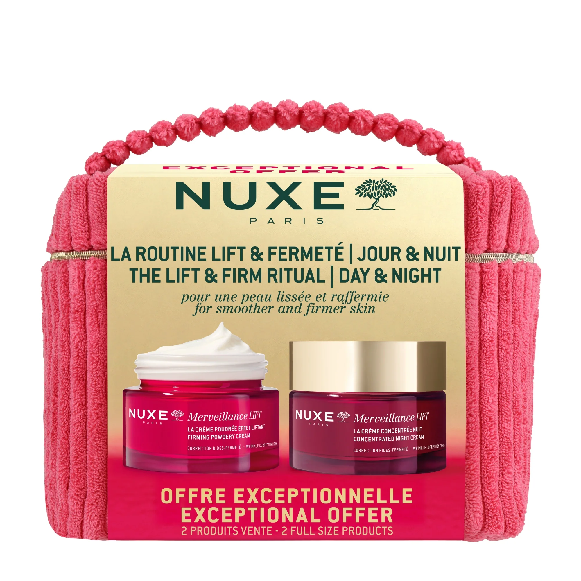 NUXE Merveillance Lift Zestaw w kosmetyczce krem liftingujacy do skóry mieszanej, 50 ml + krem liftingujący na noc, 50 ml