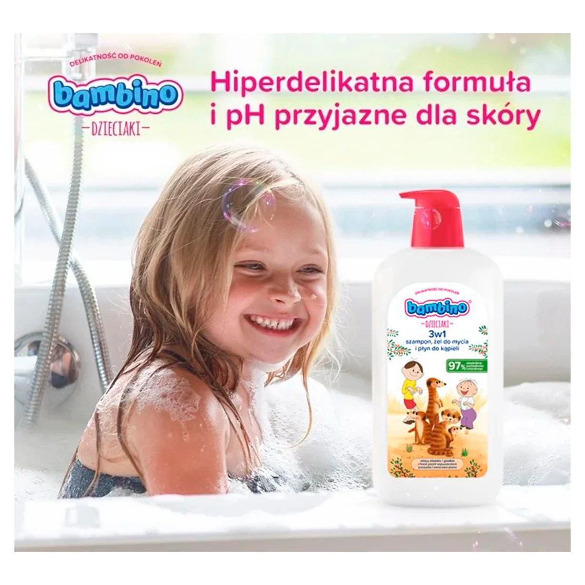 Bambino Dzieciaki Surykatki 3w1 szampon, żel pod prysznic i płyn do kąpieli, 1000 ml