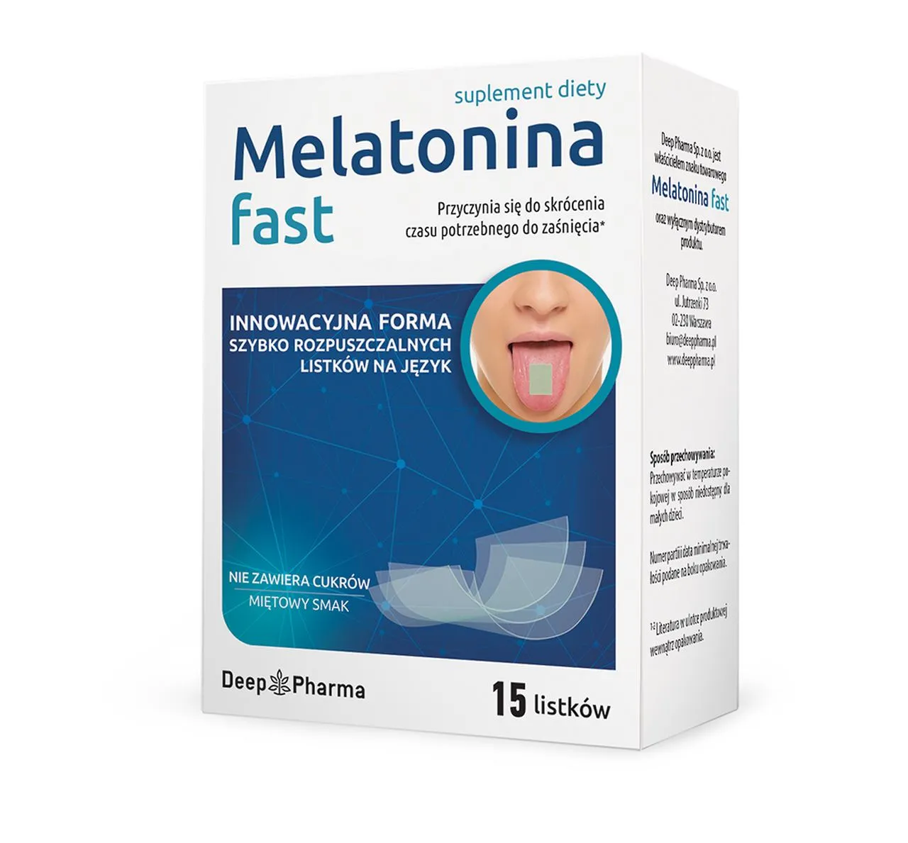 Melatonina Fast, suplement diety, listki rozpuszczane na języku, 15 sztuk