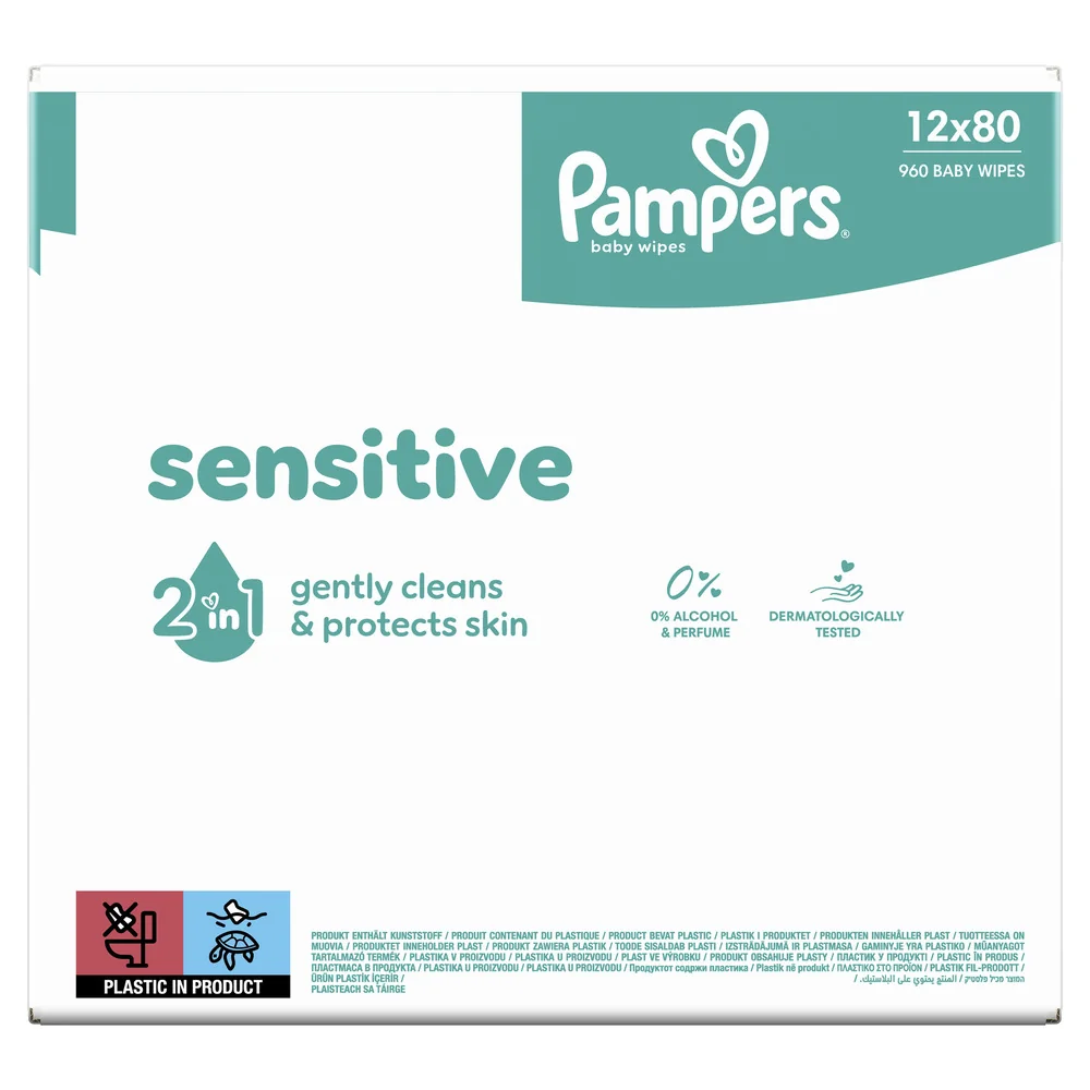 Pampers Sensitive chusteczki nawilżane dla dzieci, 12 x 80 sztuk
