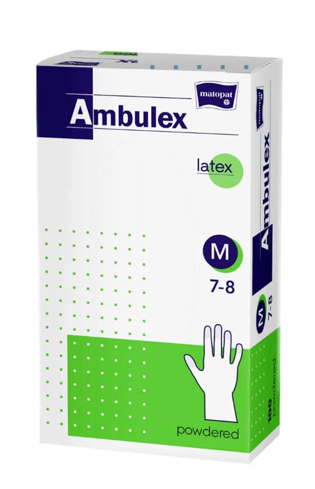 Ambulex Lateks, rękawice zabiegowe, lekko pudrowane, niejałowe, rozmiar M, 100 sztuk