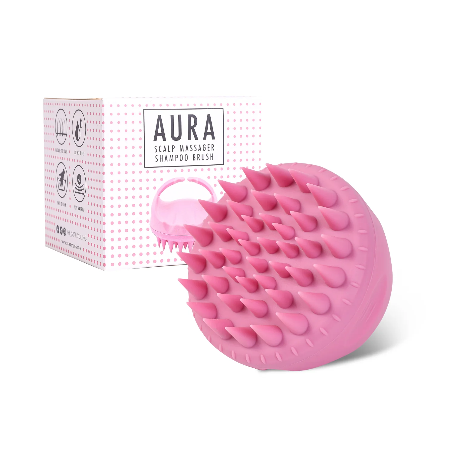 Sister Young Aura pink, szczotka do mycia i masażu skóry głowy, 1 sztuka