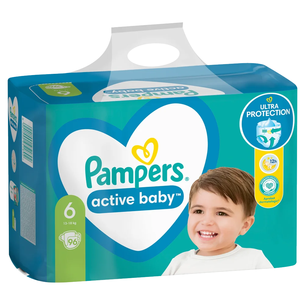 Pampers Active Baby pieluchy, rozmiar 6, 13-18 kg, 96 szt.