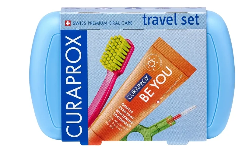 Curaprox Travel Set zestaw podróżny do czyszczenia zębów niebieski