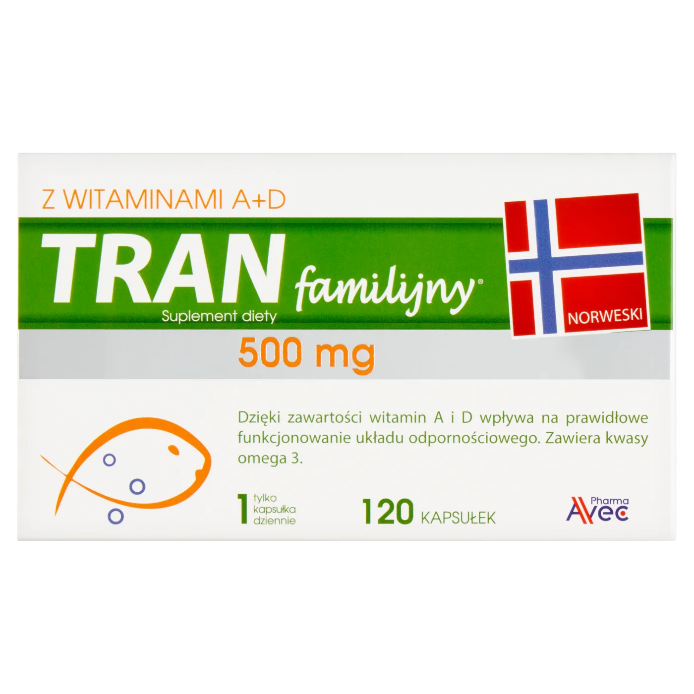 Tran familijny 500 mg z witaminami A+D 120 kapsułek