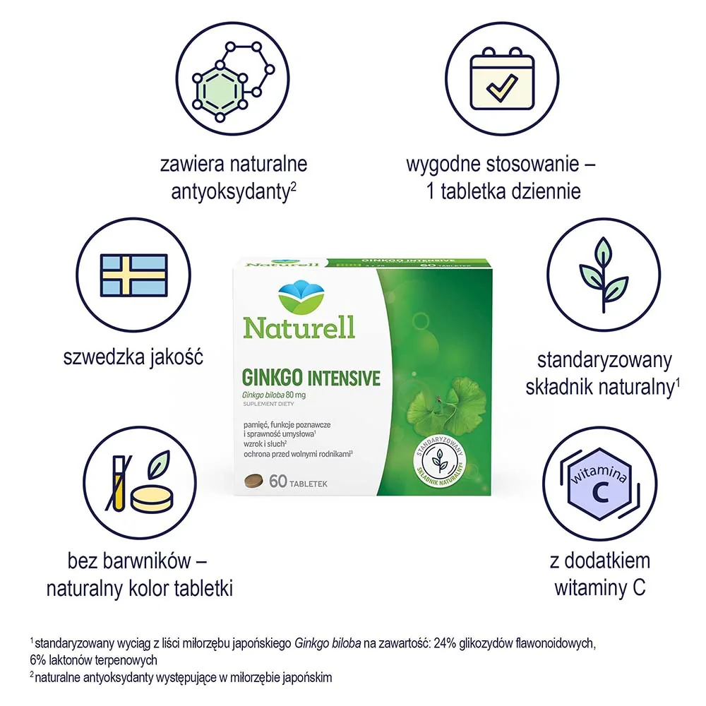 Naturell Ginkgo Intensive suplement diety, 60 tabletek
