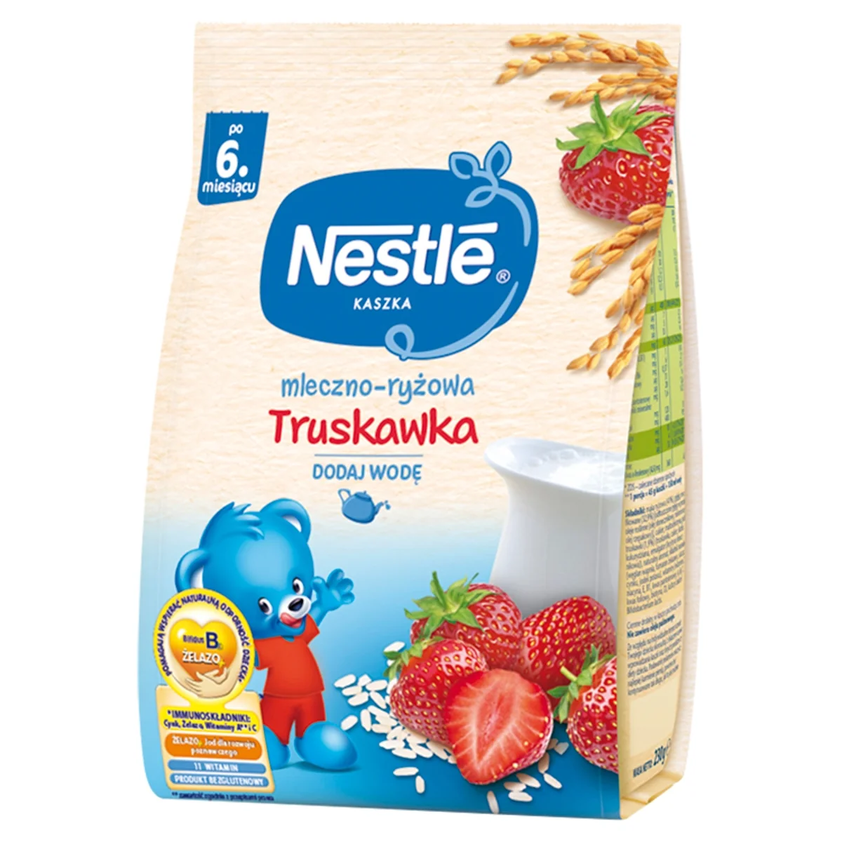 Nestle kaszka mleczno-ryżowa po 6. miesiącu o smaku truskawkowym, 230 g